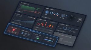 Automation monitoring dashboard displaying workflow status, failure alerts, execution logs, and performance metrics.